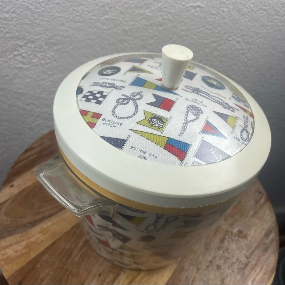 Vintage l 50s Novelty Kitsch Pinup Nautical Boat Flag Rope Knot Words Ice Bucket